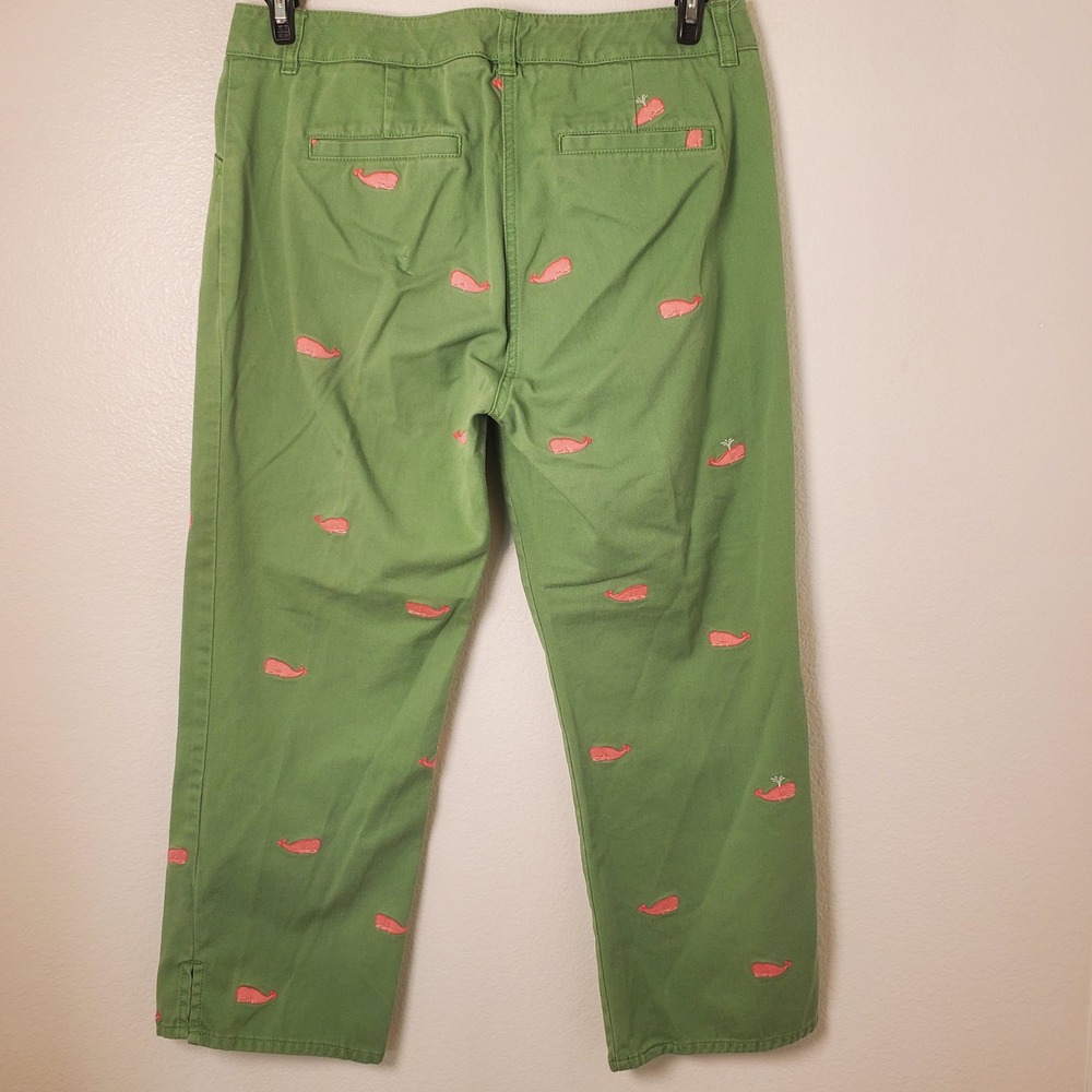 J Crew Vintage Whale Chino Crop Pants Favorite Fit Green Cotton Pink Embroidery - Picture 5 of 13